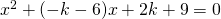 x^2+(-k-6)x+2k+9=0