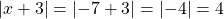 \left| x + 3 \right | =\left |-7 + 3 \right |= \left|-4\right| = 4