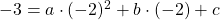 -3=a \cdot (-2)^2 + b \cdot (-2) + c