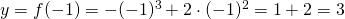 y=f(-1)=-(-1)^3+2 \cdot (-1)^2=1+2=3