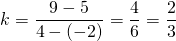 \[k=\dfrac{9-5}{4-(-2)}=\dfrac{4}{6}=\dfrac{2}{3}\]