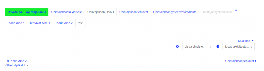 Välilehden lisääminen + painikkeesta