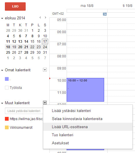 Wilma kalenterin tuominen Google Calender palveluun - eOpe